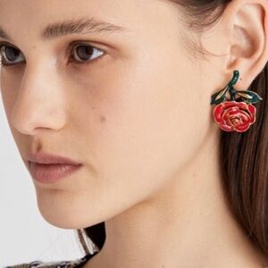 Oscar de la Renta Enamel Rose Earrings